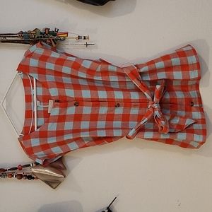 Boden checked top linen orange blue 16